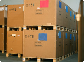 Boxes of Clark transmission parts ready for shipment at HydroMechanical.